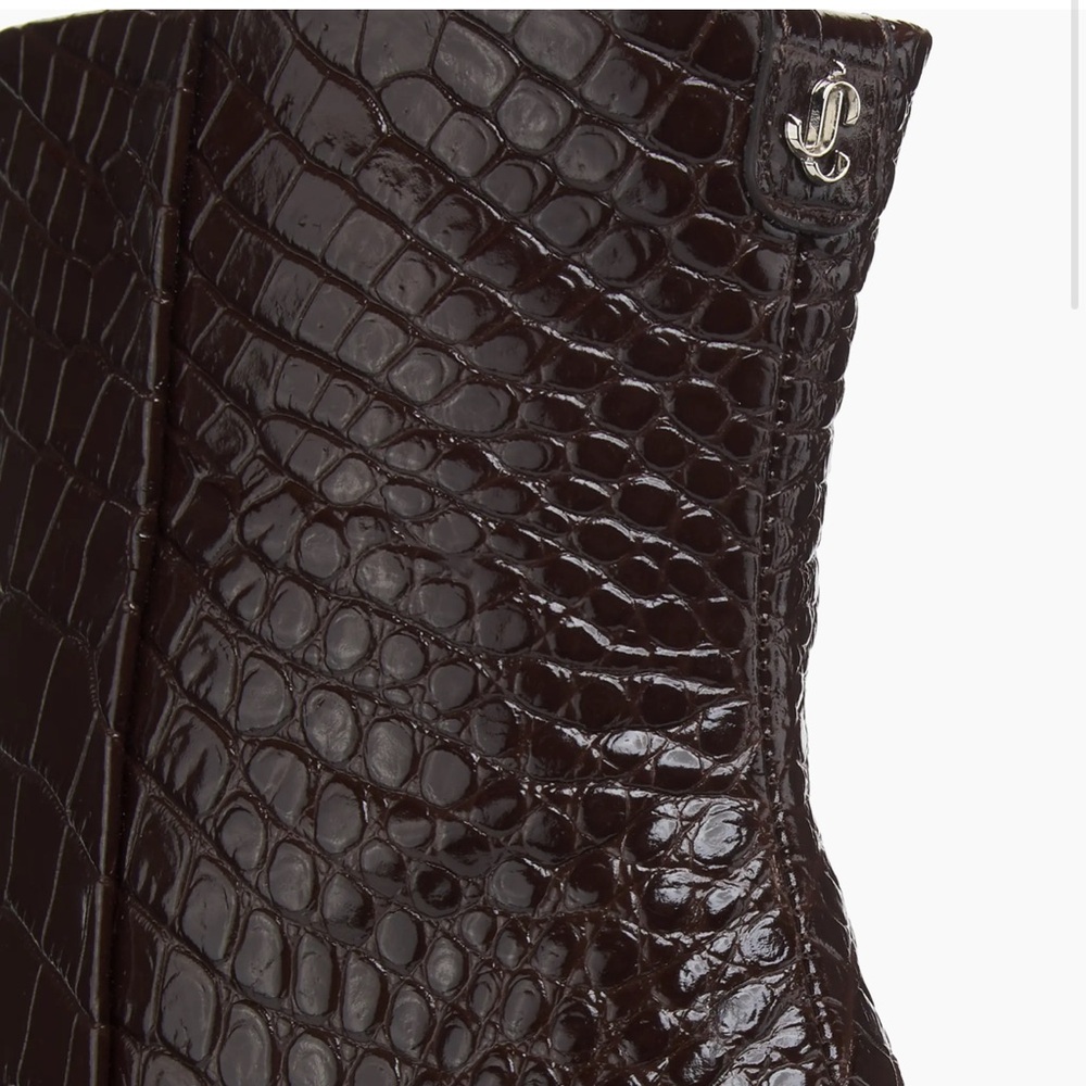 Jimmy Choo Frankie 85MM Embossed Leather Bootie Elegant Chocolate Brown Croc NWT - Picture 5 of 9